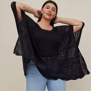NWT Torrid - Black Crochet Poncho Top - size 2 2x